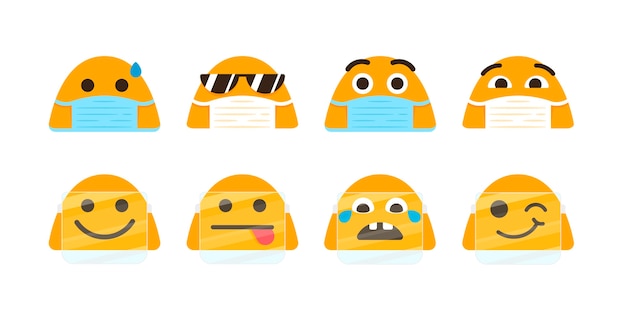 Flat emoji with face mask set