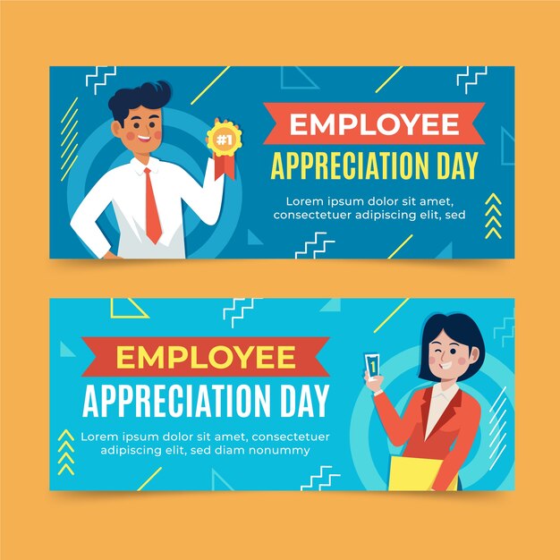 Flat employee appreciation day horizontal banners set