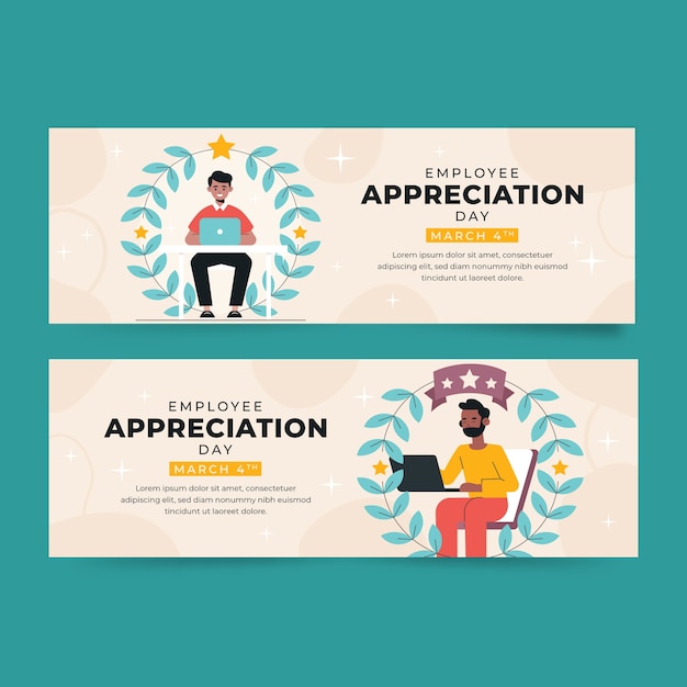 Flat employee appreciation day horizontal banners set