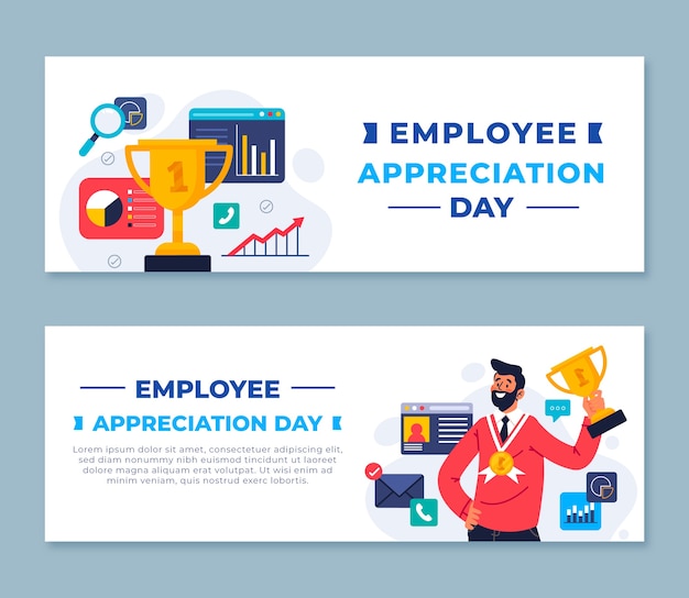 Flat employee appreciation day horizontal banners set