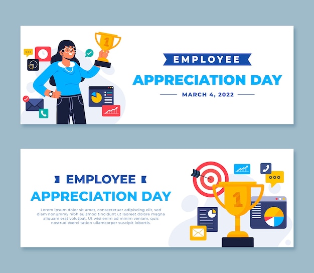 Flat employee appreciation day horizontal banners set