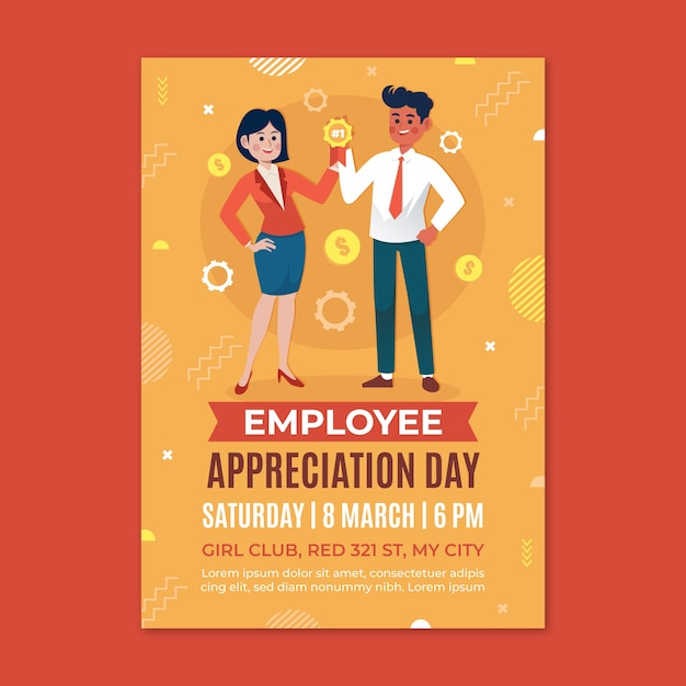 Flat employee appreciation day vertical poster template