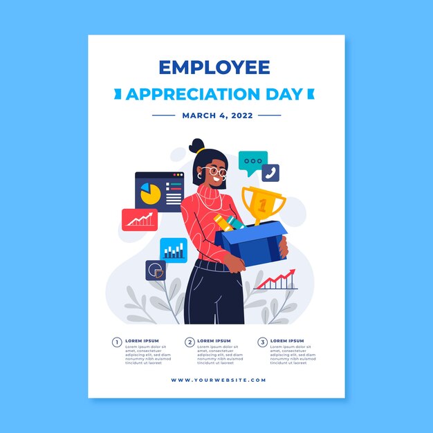 Flat employee appreciation day vertical poster template