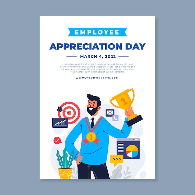 Flat employee appreciation day vertical poster template