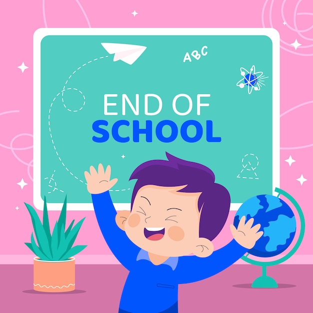 Flat end of school illustration