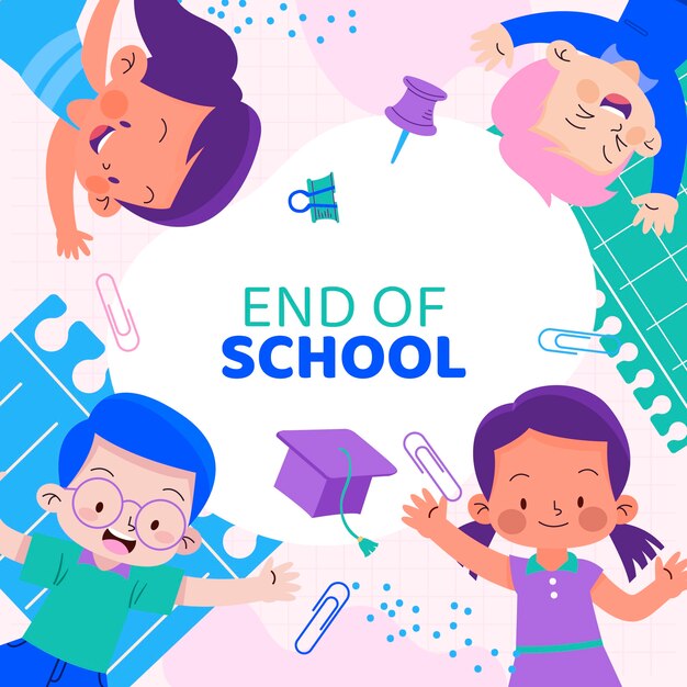 Flat end of school illustration