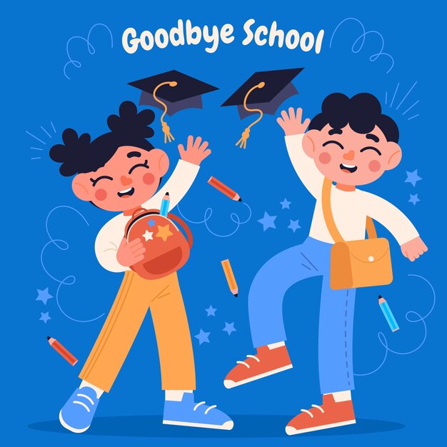 Flat end of school illustration