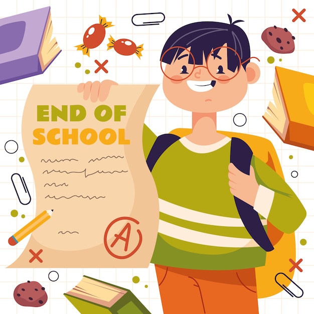 Flat end of school illustration