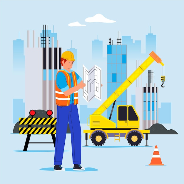 Flat engineering and construction illustration