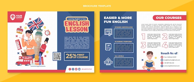 Flat english lessons brochure template