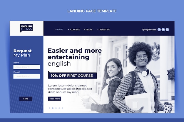 Flat english lessons landing page template