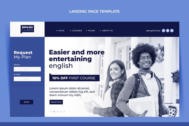 Flat english lessons landing page template