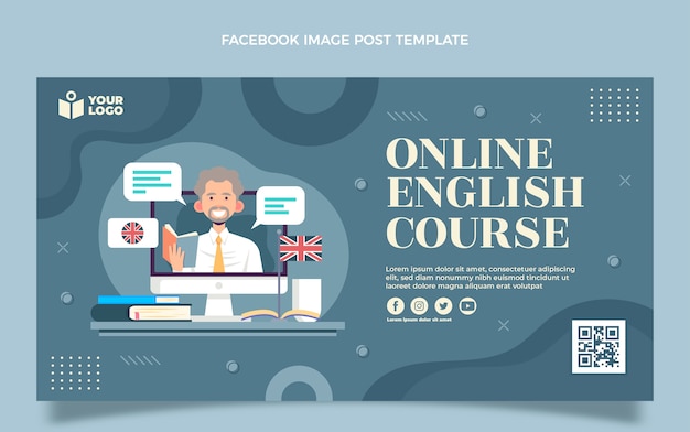 Flat english lessons social media post template