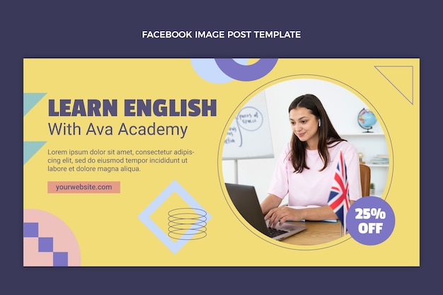 Flat english lessons social media post template