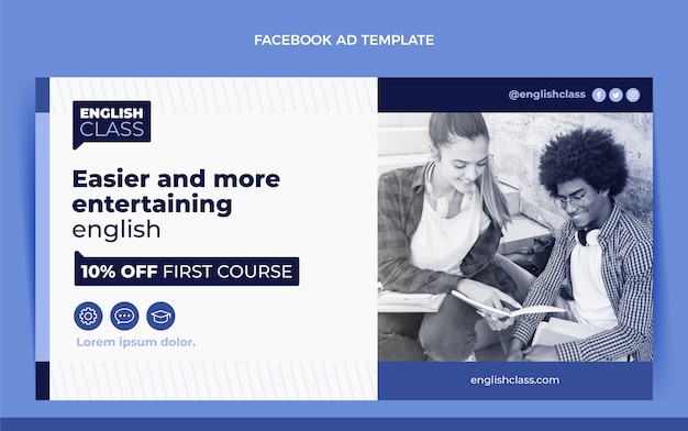 Flat english lessons social media promo template