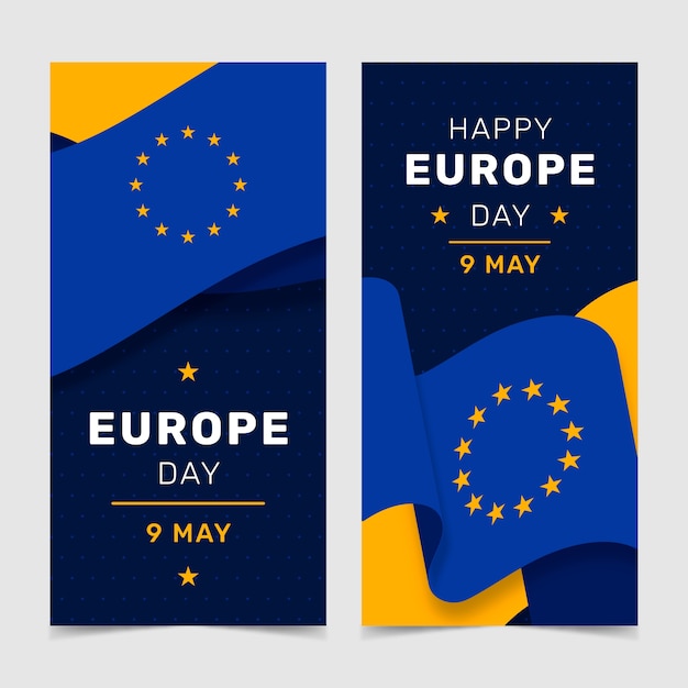 Free Vector flat europe day vertical banners pack