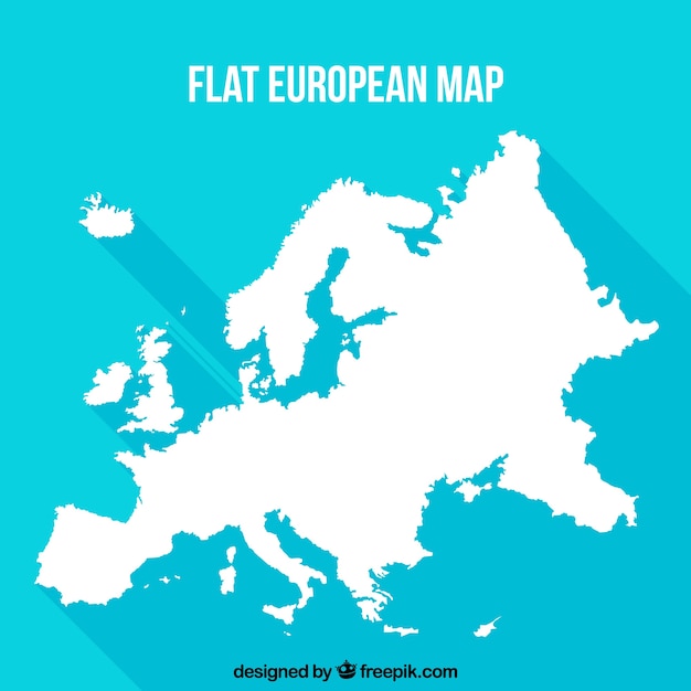 Flat european map with blue background