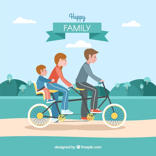 Free Vector flat family cycling in the park