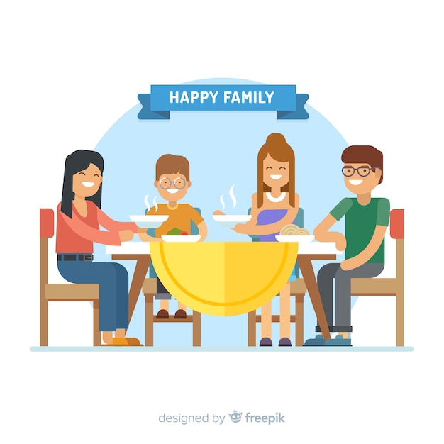 Free Vector flat family sitting around table illustration