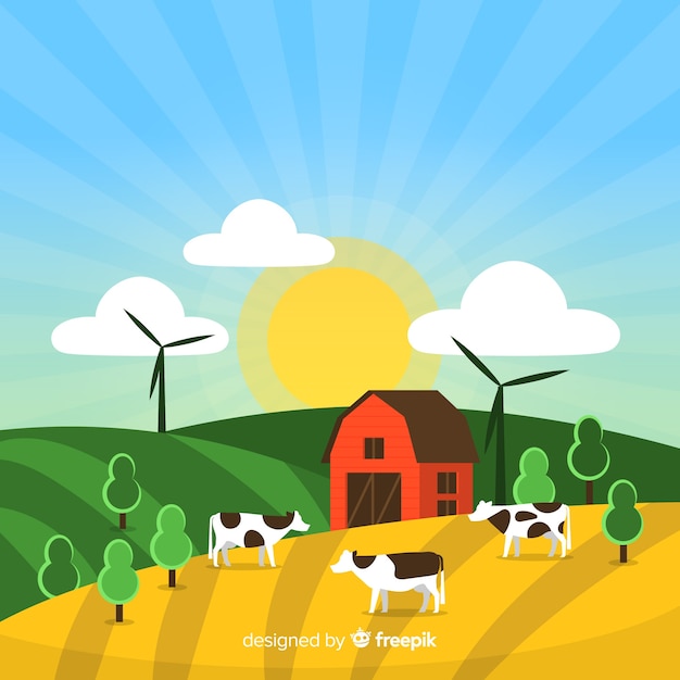 Free Vector flat farm landscape background