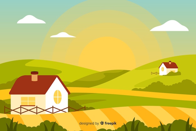 Flat farm landscape background