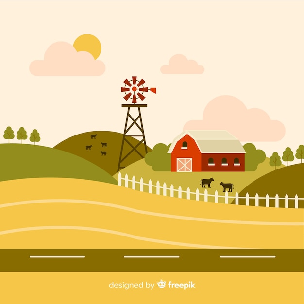 Flat farm landscape background