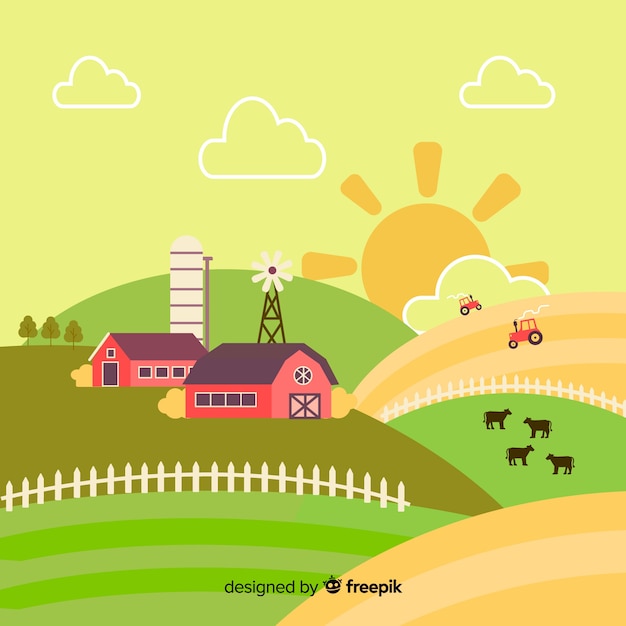 Flat farm landscape background