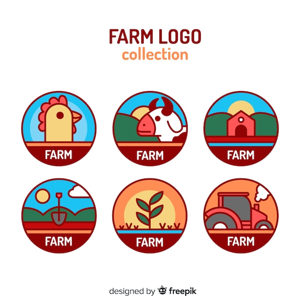 Flat farm logo collection