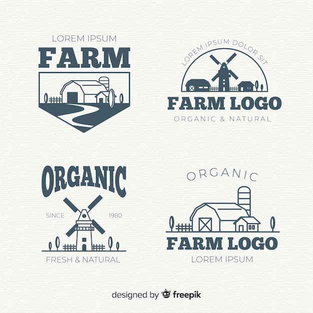 Free vector flat farm logo collection