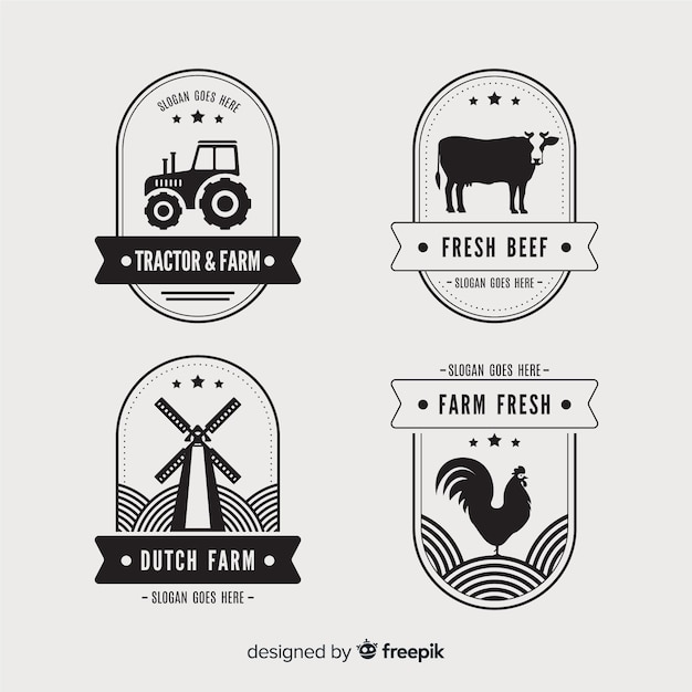 Free vector flat farm logo collection