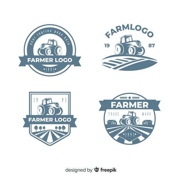 Free vector flat farm logo template collection