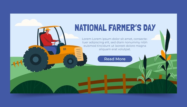 Flat farmer's day celebration horizontal banner template