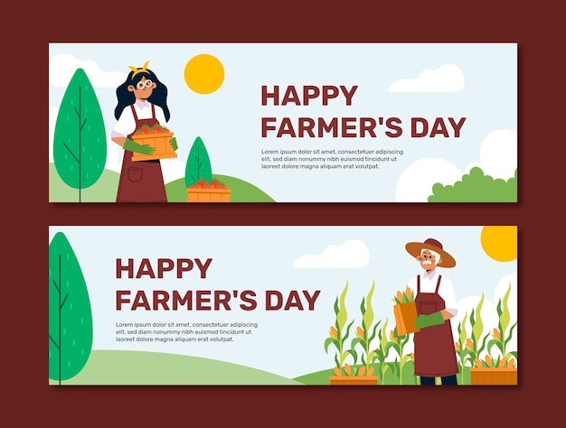 Free Vector flat farmer's day celebration horizontal banners set