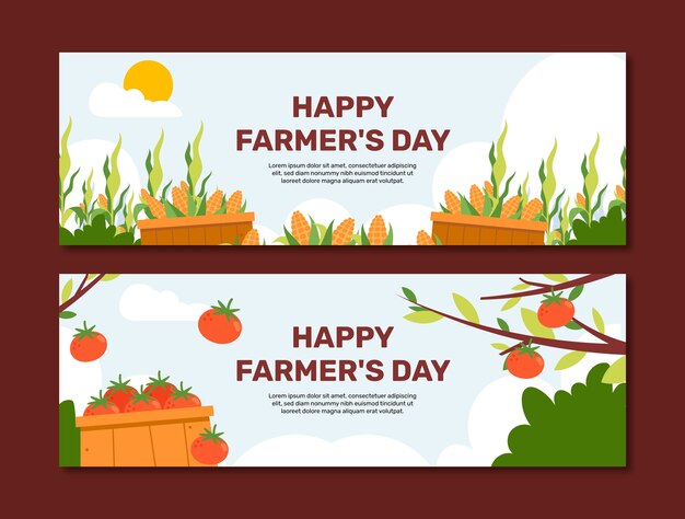 Flat farmer's day celebration horizontal banners set