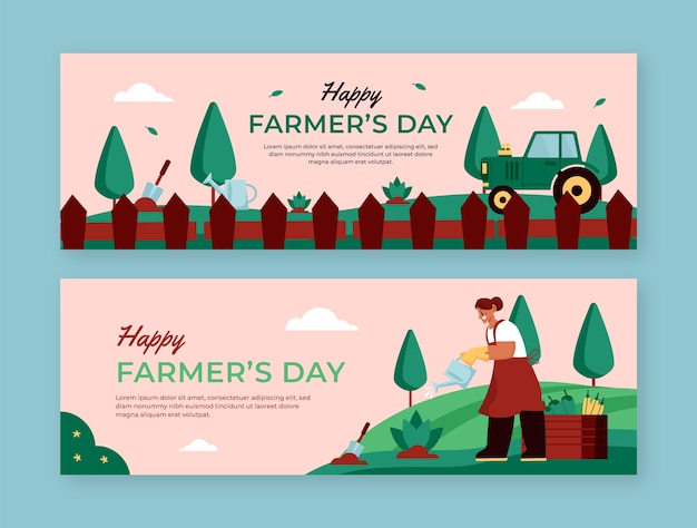 Free Vector flat farmer's day celebration horizontal banners set