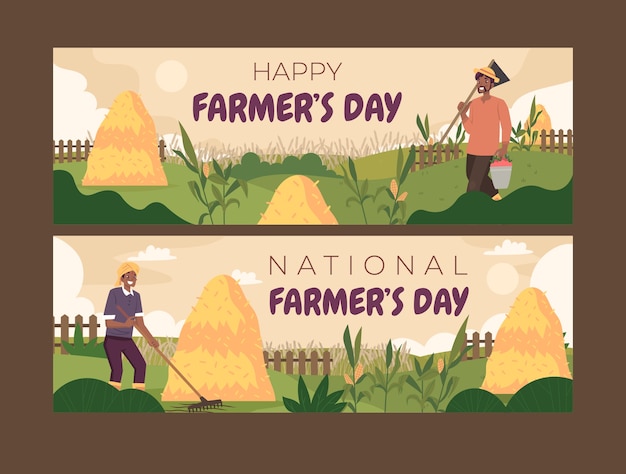 Flat farmer's day celebration horizontal banners set