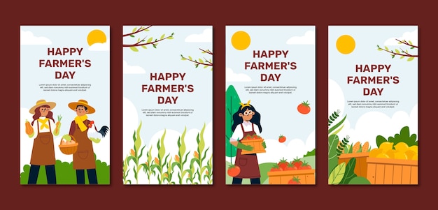 Free Vector flat farmer's day celebration instagram stories collection