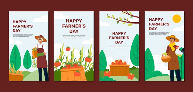 Free Vector flat farmer's day celebration instagram stories collection