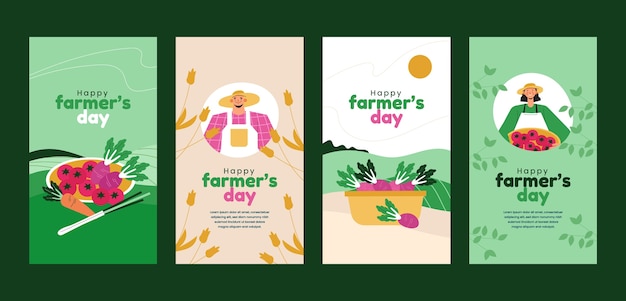 Free Vector flat farmer's day instagram stories collection