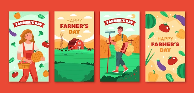 Free Vector flat farmer's day instagram stories collection