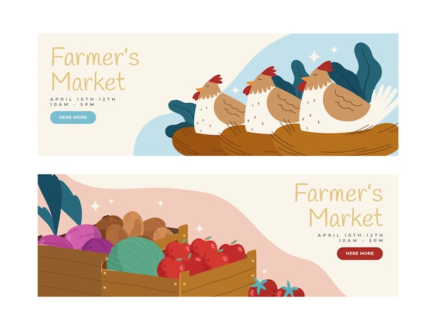 Free Vector flat farmers market banner set