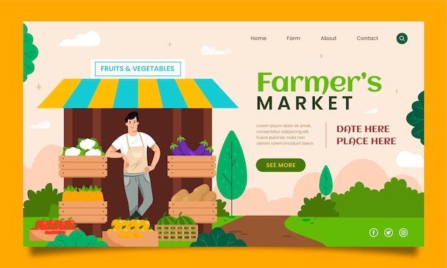 Flat farmers market landing page template