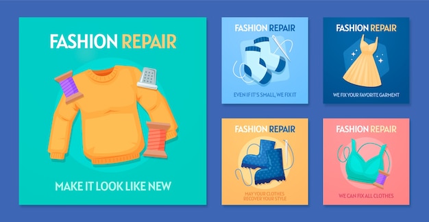 Free Vector flat fashion repair service instagram posts collection