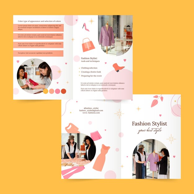 Flat fashion stylist career brochure template