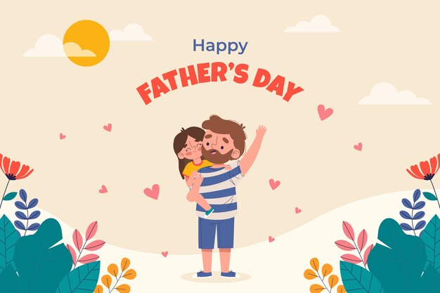 Flat father's day background with dad holding daughter