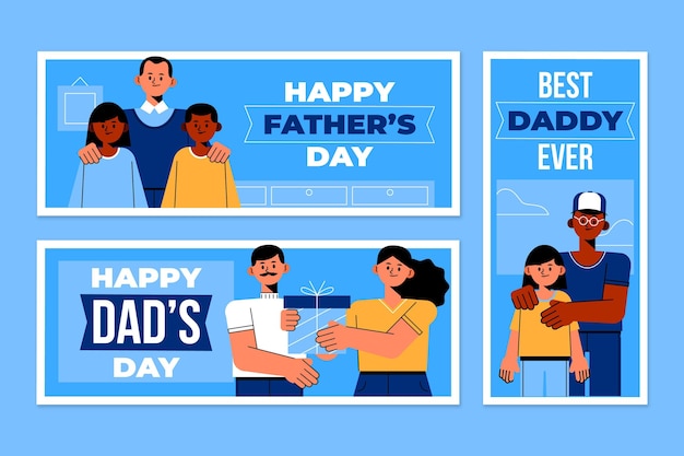 Flat father's day banners set