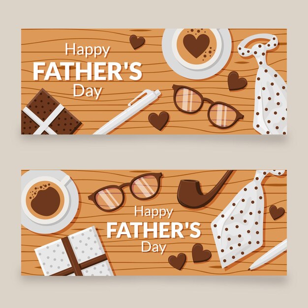 Flat father's day banners set