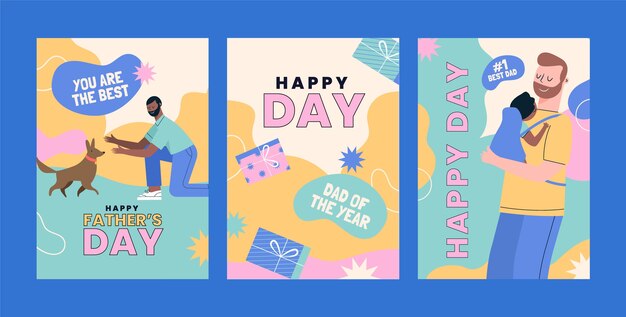 Flat father's day greeting cards collection