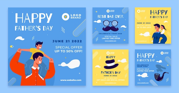 Flat father's day instagram posts collection