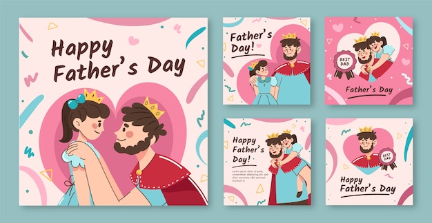 Flat father's day instagram posts collection